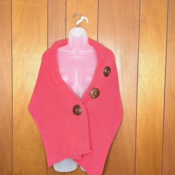 Haiku Button Wrap Shawl Womens OS Coral Knit Coconut Shell Button Boho Artsy - Picture 4 of 10